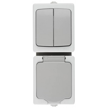 SV-54325-W | Комплект розетка с зазем. и защ. крышкой, 16А/~250В, выкл. двухклав. IP44, цвет серо-белый, 10А/~250В, СВЕТОЗАР АВРОРА-0