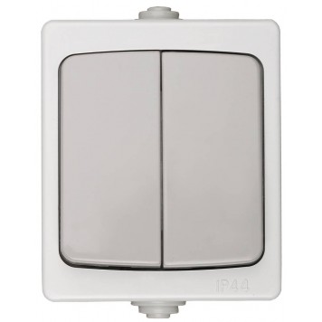 SV-54336-W | Выключатель двухклавишный, IP44, цвет серо-белый, 10А/~250В, СВЕТОЗАР АВРОРА-0