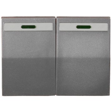 SV-54435-SM | Выключатель двухклавишный, с эффектом свечения, без вставки и рамки, светло-серый металлик, 10A/~250B, СВЕТОЗАР ЭФФЕКТ-0