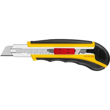 09165_z01 | Нож с автозаменой и автостопом с доп. фиксатором, 3 сегмент. лезвия 18 мм, STAYER HERCULES-18-0