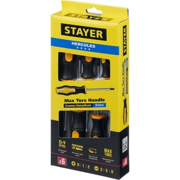 25055-H6_z03 | Набор: Отвертки, Cr-V, эргономичная двухкомпонентная рукоятка, 6 предметов, STAYER HERCULES-1