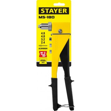 3107_z01 | Заклепочник переставной 90-180°, для заклёпок d=2,4-4,8 мм из алюминия, стальной корпус, STAYER MAXFIX MS 180-1