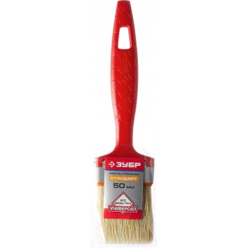 01015-050 | Кисть плоская натуральная щетина, пластмассовая ручка, 2"/50мм, ЗУБР СТАНДАРТ-3