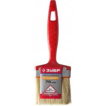 01015-075 | Кисть плоская натуральная щетина, пластмассовая ручка, 3"/75мм, ЗУБР СТАНДАРТ-3