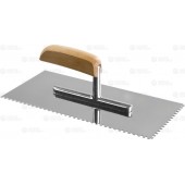 130х280 мм, 4х4 мм, гладилка штукатурная зубчатая нержавеющая с деревянной буковой ручкой, ЗУБР 0806-04