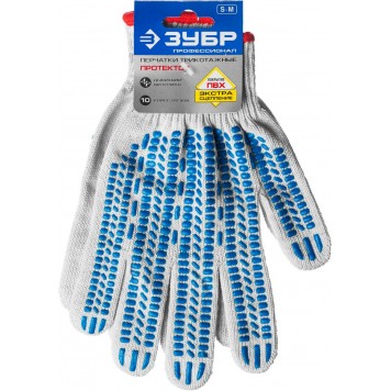 11452-S | Размер S-M, перчатки трикотажные, с ПВХ покрытием., Протектор, ЗУБР ЭКСПЕРТ-1