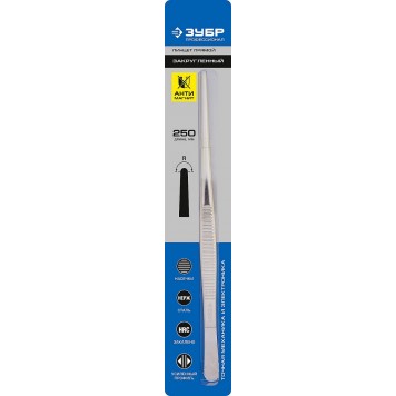 22211-1-250 | Пинцет д/электроники и точной механики, нерж. сталь, антимагнит, прямой, закругленные губки, 250мм, ЗУБР ПРОФЕССИОНАЛ-1