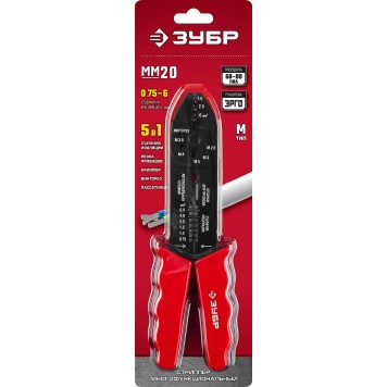 22667-22 | Электропассатижи, съемник 0.8 - 2.6 мм, кусачки, обжим наконечников, винторез, 230 мм, ЗУБР МАСТЕР-4