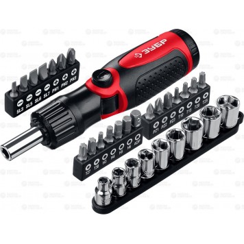 25161-H31 | Набор: Отвертка реверсивно-рычажная "МВ-31", с битами и торцовыми головками, Cr-V сталь, 31 предмет, ЗУБР МАСТЕР-0