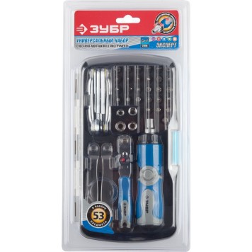 25290-H53 | Набор универсальный, слесарно-монтажный и многофункциональный инструмент в пластмассовом боксе, 53предм, ЗУБР ЭКСПЕРТ-1