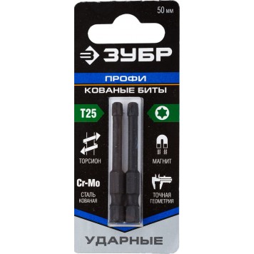 26025-25-50-S2 | Биты TORX, тип хвостовика E 1/4", T25, 50мм, 2шт, на карточке, ЗУБР ПРОФЕССИОНАЛ-2