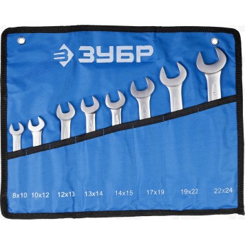 27027-H8 | Набор рожковых гаечных ключей 8 шт, 8 - 24 мм, ЗУБР ПРОФЕССИОНАЛ-0
