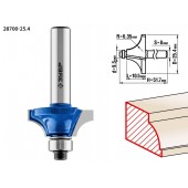 Фреза кромочная калевочная №1, D= 25,4мм, рабочая длина-10,5мм, радиус-6,35мм, хв.-8мм, d-9,5мм, ЗУБР 28700-25.4