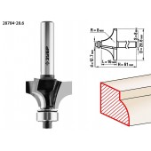 Фреза кромочная калевочная №1, диаметр-28,6 мм, рабочая длина-16 мм, радиус-8 мм, хвостовик-8 мм, диаметр подшипника-12,7 мм, ЗУБР 28784-28.6