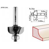 Фреза кромочная калевочная №2, диаметр-28,6 мм, рабочая длина-13 мм, радиус-7,9 мм, хвостовик-8 мм, диаметр подшипника-12,7 мм, ЗУБР 28785-28.6