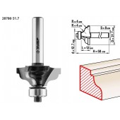 Фреза кромочная калевочная №3, диаметр-31.7 мм, рабочая длина-13 мм, радиус-4 мм, хвостовик-8 мм, диаметр подшипника-12,7 мм, ЗУБР 28786-31.7