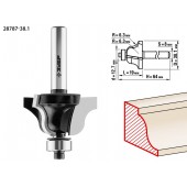 Фреза кромочная калевочная №4, диаметр-38.1 мм, рабочая длина-19 мм, радиус-6,3 мм, хвостовик-8 мм, диаметр подшипника-12,7 мм, ЗУБР 28787-38.1