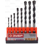 Набор Свёрла по бетону, ударные, с шестигранным хвостовиком, 3; 4; 5; 6; 7; 8; 9; 10мм, 8шт, Супер-6, ЗУБР 2916-H8