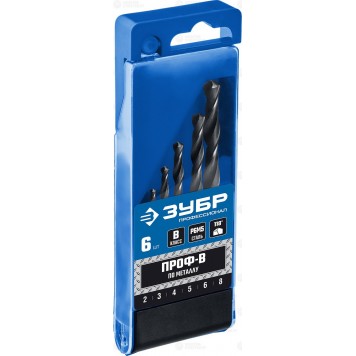 29621-H6 | Набор сверл по металлу 6 шт (d=2-8 мм), Проф-В, ЗУБР ПРОФЕССИОНАЛ-0