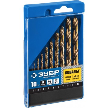 29626-H10 | Набор сверл по металлу 10 шт (d=1-10 мм), сталь Р6М5К5, класс А, Кобальт, ЗУБР ПРОФЕССИОНАЛ-3