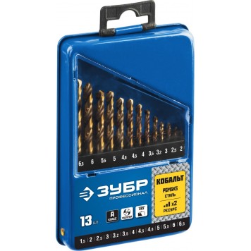 29626-H13 | Набор сверл по металлу 13 шт (d=1,5-6,5 мм),, сталь Р6М5К5, класс А, Кобальт, ЗУБР ПРОФЕССИОНАЛ-3