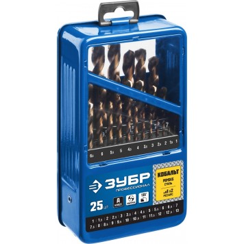 29626-H25 | Набор сверл по металлу 25 шт (d=1-13 мм),, сталь Р6М5К5, класс А, Кобальт, ЗУБР ПРОФЕССИОНАЛ-3
