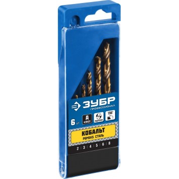 29626-H6 | Набор сверл по металлу 6 шт (d=2-8 мм),, сталь Р6М5К5, класс А, Кобальт, ЗУБР ПРОФЕССИОНАЛ-3