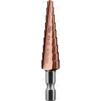 29672-4-12-9 | Сверло ступен. по сталям и цвет.мет.ст.Р6М5 с.покрыт., d 4-12мм,9ст.d4-12,L- 65мм, 6-тигр.хв.1/4", Кобальт, ЗУБР ПРОФЕССИОНАЛ-0