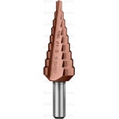 Сверло ступен. по сталям и цвет.мет.ст.Р6М5 с.покрыт., d 4-20мм,9ст.d4-20,L-75 мм, 3-хгр.хв. 8мм, Кобальт, ЗУБР 29672-4-20-9