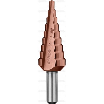 29672-4-20-9 | Сверло ступен. по сталям и цвет.мет.ст.Р6М5 с.покрыт., d 4-20мм,9ст.d4-20,L-75 мм, 3-хгр.хв. 8мм, Кобальт, ЗУБР ПРОФЕССИОНАЛ-0