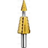 Сверло ступенчатое 2-х модульное по сталям и цвет. мет., ст. Р6М5 с покрытием TiN, 4-22(4-12, 14-22), 10 ступ., трехгран. хв., ЗУБР 29673-4-22