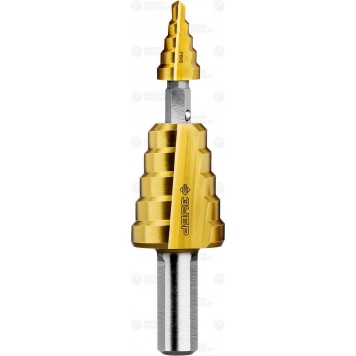 29673-4-22 | Сверло ступенчатое 2-х модульное по сталям и цвет. мет., ст. Р6М5 с покрытием TiN, 4-22(4-12, 14-22), 10 ступ., трехгран. хв., ЗУБР ПРОФЕССИОНАЛ-0
