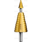 Сверло ступенчатое 2-х модульное по сталям и цвет. мет., ст. Р6М5 с покрытием TiN, 4-35(4-12, 16-35), 14 ступ., трехгран. хв., ЗУБР 29673-4-35