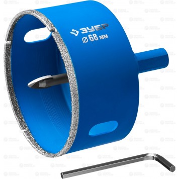 29850-68 | Коронка алмазная по кафелю и стеклу, d=68 мм, зерно Р 60, в сборе с центрирующим сверлом и имбусовым ключом, ЗУБР ПРОФЕССИОНАЛ-0
