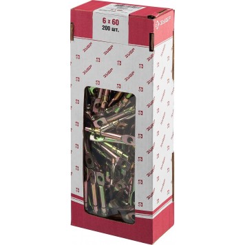 302852-06-060 | Анкер потолочный с кольцом, 6 x 60 мм, 200 шт, желтопассивированный, ЗУБР МАСТЕР-2