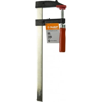 32152-80-300 | Струбцина, тип "F", деревянная ручка, стальная закаленная рейка, 80х300мм, ЗУБР СТАНДАРТ-2