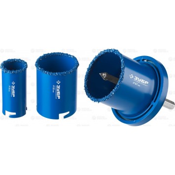 33350-H5 | Набор кольцевых коронок c карбид-вольфрамовым нанесением, 5 предм. в блистере: коронки d 33, 53, 67 мм, основание, сверло, ЗУБР ПРОФЕССИОНАЛ-0