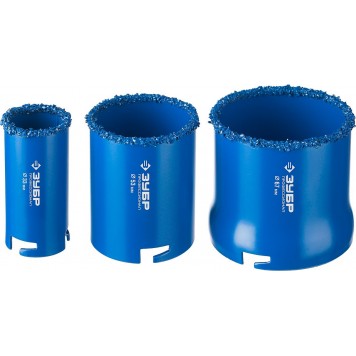 33350-H5 | Набор кольцевых коронок c карбид-вольфрамовым нанесением, 5 предм. в блистере: коронки d 33, 53, 67 мм, основание, сверло, ЗУБР ПРОФЕССИОНАЛ-1