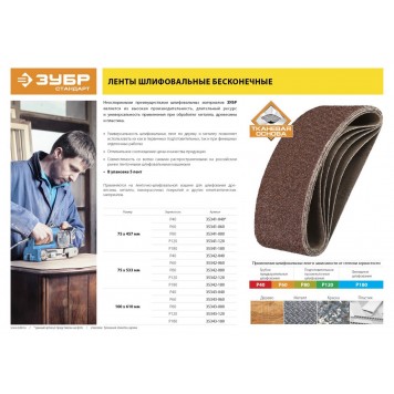 35342-060 | 75х533 мм, P60, лента шлифовальная, для ЛШМ, 5 шт., ЗУБР СТАНДАРТ-1