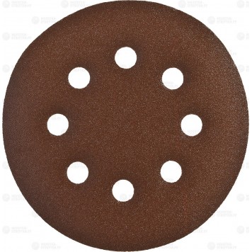 35350-125-180 | Круг шлифовальный из абразивной бумаги на велкро основе, 8 отв., Р180, 125мм, 5шт, ЗУБР СТАНДАРТ-0