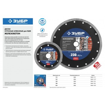36661-125 | 125 мм, диск алмазный отрезной сегментированный по железобетону, армированному бетону, ЗУБР ПРОФЕССИОНАЛ-2