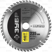 235 х 30 мм 48Т, диск пильный по дереву, чистый рез, ЗУБР 36852-235-30-48