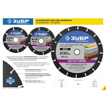 36859-230 | 230 мм, диск для УШМ по древесине, мультирез, ЗУБР ПРОФЕССИОНАЛ-5
