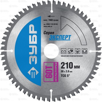 36907-210-30-60 | 210 x 30 мм 60Т, диск пильный по алюминию, мультирез, ЗУБР ПРОФЕССИОНАЛ-0