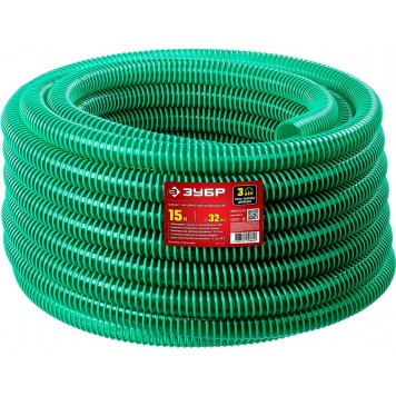 40325-32-15 | Шланг напорно-всасывающий со спиралью ПВХ, 3 атм, 32мм х 15м, ЗУБР-2