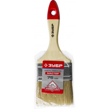 4-01003-075 | Кисть плоская, натуральная щетина, деревянная ручка, 75мм, ЗУБР МАСТЕР-1