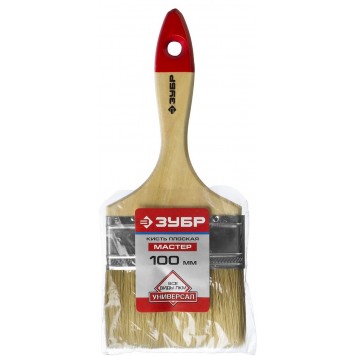 4-01003-100 | Кисть плоская, натуральная щетина, деревянная ручка, 100мм, ЗУБР МАСТЕР-1