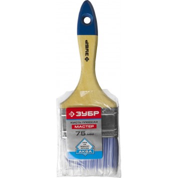 4-01007-075 | Кисть плоская, искусственная щетина, деревянная ручка, 75мм, ЗУБР МАСТЕР-1