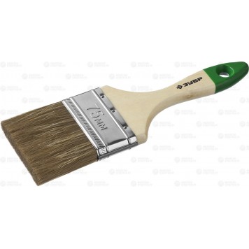 4-01009-075 | Кисть плоская, смешанная щетина, деревянная ручка, 75мм, ЗУБР МАСТЕР-0