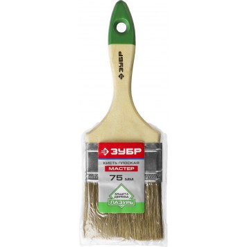 4-01009-075 | Кисть плоская, смешанная щетина, деревянная ручка, 75мм, ЗУБР МАСТЕР-1